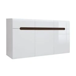 Petits Meubles Buffet 3 Portes 3 Tiroirs Blanc Laqué Et Naturel