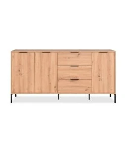 CALICOSY Buffet 3 Portes 3 Tiroirs Décor Chêne- L180 X H88 X P38,5 Cm