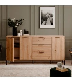 CALICOSY Buffet 3 Portes 3 Tiroirs Décor Chêne- L180 X H88 X P38,5 Cm -Boutique Maisons du Monde buffet 3 portes 3 tiroirs decor chene l180 x h88 x p38 5 cm 5