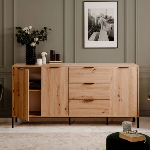 HOMIFAB Buffet 3 Portes 3 Tiroirs Effet Chêne 180 Cm 2 HOMIFAB Buffet 3 Portes 3 Tiroirs Effet Chêne 180 Cm – Image 2