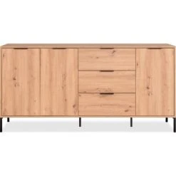 HOMIFAB Buffet 3 Portes 3 Tiroirs Effet Chêne 180 Cm