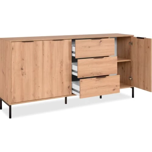 HOMIFAB Buffet 3 Portes 3 Tiroirs Effet Chêne 180 Cm 4 HOMIFAB Buffet 3 Portes 3 Tiroirs Effet Chêne 180 Cm – Image 4