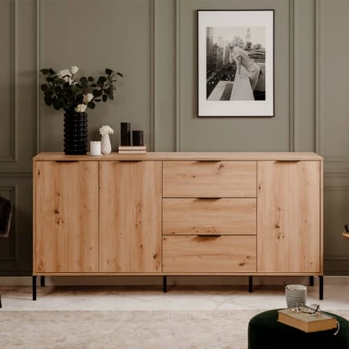 HOMIFAB Buffet 3 Portes 3 Tiroirs Effet Chêne 180 Cm 6 HOMIFAB Buffet 3 Portes 3 Tiroirs Effet Chêne 180 Cm – Image 6