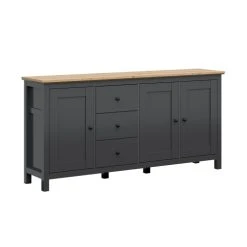 Petits Meubles Buffet 3 Portes 3 Tiroirs Gris Anthracite Et Naturel