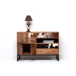 Kare Design Buffet 3 Portes 4 Tiroirs En Sheesham Massif Et Peau De Vache -Boutique Maisons du Monde buffet 3 portes 4 tiroirs en sheesham massif et peau de vache 2