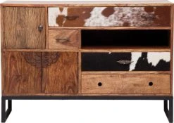 Kare Design Buffet 3 Portes 4 Tiroirs En Sheesham Massif Et Peau De Vache