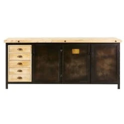 Maisons Du Monde Buffet 3 Portes 5 Tiroirs En Métal Noir Et Manguier Massif