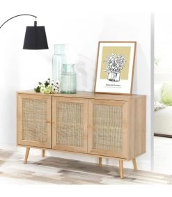 Alternative view of Fornord Buffet 3 Portes Avec Cannage Rotin Et Décor Bois L120cm