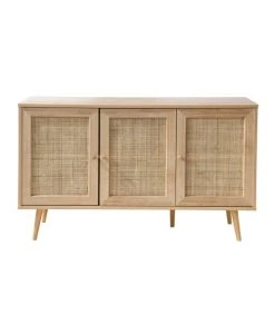 Fornord Buffet 3 Portes Avec Cannage Rotin Et Décor Bois L120cm