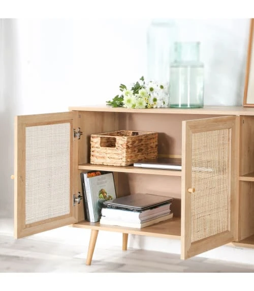 Fornord Buffet 3 Portes Avec Cannage Rotin Et Décor Bois L120cm 6 Fornord Buffet 3 Portes Avec Cannage Rotin Et Décor Bois L120cm – Image 6