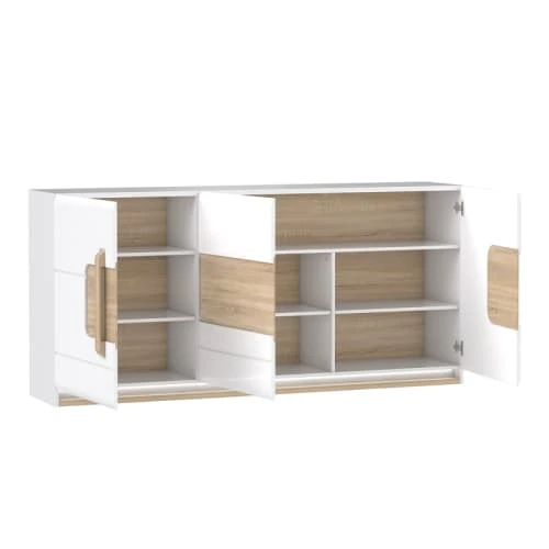 Meubletmoi Buffet 3 Portes Blanc Laqué Et Décor Chêne Naturel 3 Meubletmoi Buffet 3 Portes Blanc Laqué Et Décor Chêne Naturel – Image 3