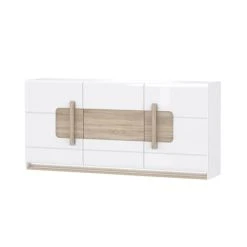 Meubletmoi Buffet 3 Portes Blanc Laqué Et Décor Chêne Naturel