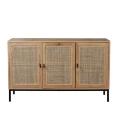 Casame Buffet 3 Portes Cannage Rotin L120 Cm - Décor Chêne
