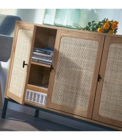Casame Buffet 3 Portes Cannage Rotin L120 Cm - Décor Chêne -Boutique Maisons du Monde buffet 3 portes cannage rotin l120 cm decor chene 4