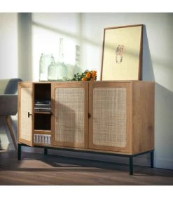 Casame Buffet 3 Portes Cannage Rotin L120 Cm - Décor Chêne -Boutique Maisons du Monde buffet 3 portes cannage rotin l120 cm decor chene 5