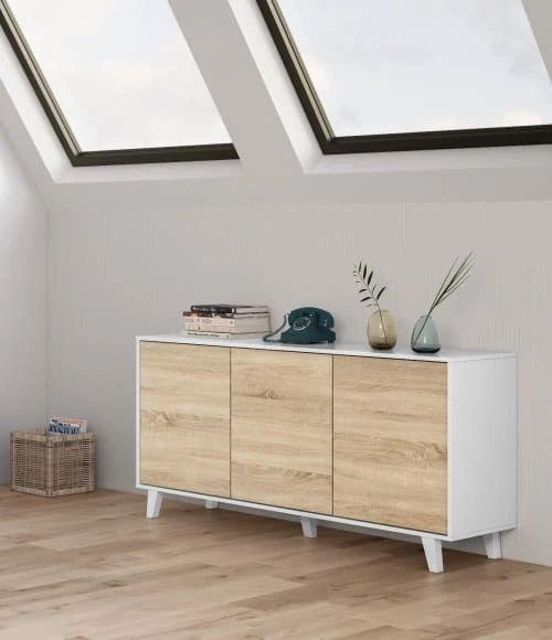 Dmora Buffet 3 Portes Effet Bois Blanc 3 Dmora Buffet 3 Portes Effet Bois Blanc – Image 3
