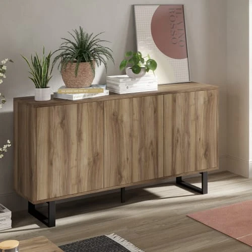 HOMIFAB Buffet 3 Portes Effet Noyer 140 Cm 2 HOMIFAB Buffet 3 Portes Effet Noyer 140 Cm – Image 2