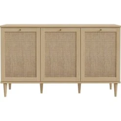 HOMIFAB Buffet 3 Portes En Cannage Et Effet Chêne 150 Cm