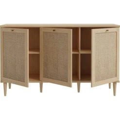 HOMIFAB Buffet 3 Portes En Cannage Et Effet Chêne 150 Cm -Boutique Maisons du Monde buffet 3 portes en cannage et effet chene 150 cm 3