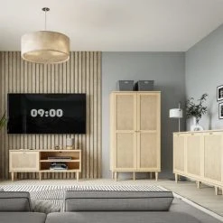 HOMIFAB Buffet 3 Portes En Cannage Et Effet Chêne 150 Cm -Boutique Maisons du Monde buffet 3 portes en cannage et effet chene 150 cm 4