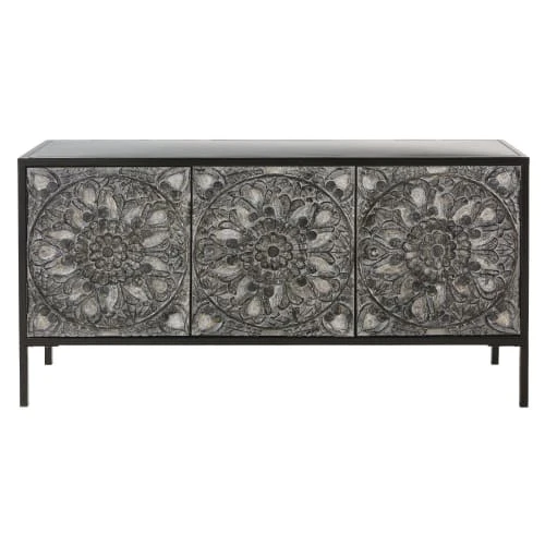Maisons Du Monde Buffet 3 Portes En Métal Et Manguier Noir Sculpté 1 Maisons Du Monde Buffet 3 Portes En Métal Et Manguier Noir Sculpté