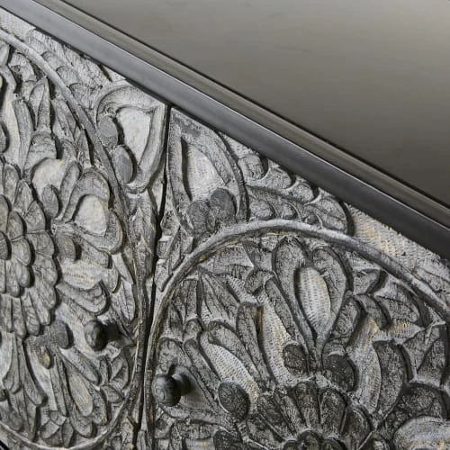 Maisons Du Monde Buffet 3 Portes En Métal Et Manguier Noir Sculpté 3 Maisons Du Monde Buffet 3 Portes En Métal Et Manguier Noir Sculpté – Image 3