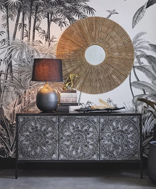 Maisons Du Monde Buffet 3 Portes En Métal Et Manguier Noir Sculpté 4 Maisons Du Monde Buffet 3 Portes En Métal Et Manguier Noir Sculpté – Image 4