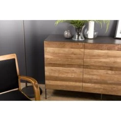 MACABANE Buffet 3 Portes En Teck Recyclé Métal Et Pieds Métal Gris Anthracite -Boutique Maisons du Monde buffet 3 portes en teck recycle metal et pieds metal gris anthracite 2