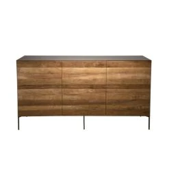 MACABANE Buffet 3 Portes En Teck Recyclé Métal Et Pieds Métal Gris Anthracite
