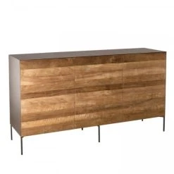 MACABANE Buffet 3 Portes En Teck Recyclé Métal Et Pieds Métal Gris Anthracite -Boutique Maisons du Monde buffet 3 portes en teck recycle metal et pieds metal gris anthracite 5