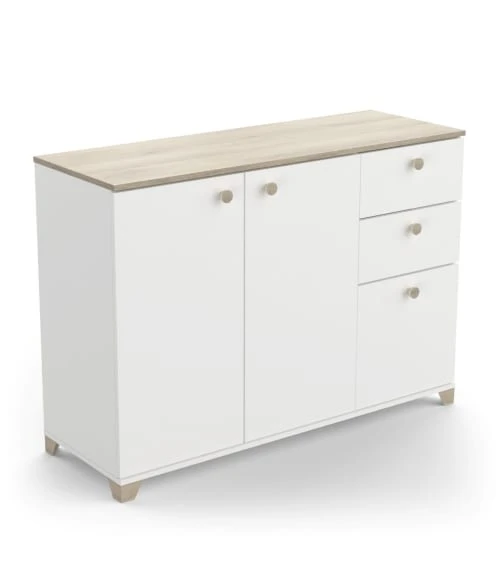 CALICOSY Buffet 3 Portes Et 2 Tiroirs Décor Chêne Kronberg Et Blanc L119,6 Cm 3 CALICOSY Buffet 3 Portes Et 2 Tiroirs Décor Chêne Kronberg Et Blanc L119,6 Cm – Image 3