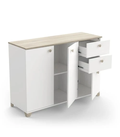 CALICOSY Buffet 3 Portes Et 2 Tiroirs Décor Chêne Kronberg Et Blanc L119,6 Cm 4 CALICOSY Buffet 3 Portes Et 2 Tiroirs Décor Chêne Kronberg Et Blanc L119,6 Cm – Image 4