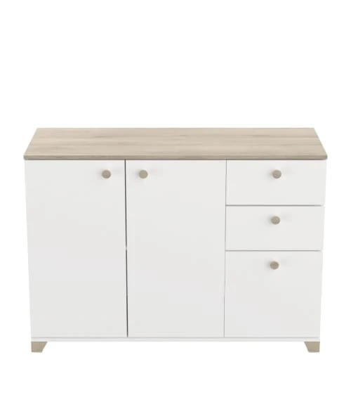 CALICOSY Buffet 3 Portes Et 2 Tiroirs Décor Chêne Kronberg Et Blanc L119,6 Cm 1 CALICOSY Buffet 3 Portes Et 2 Tiroirs Décor Chêne Kronberg Et Blanc L119,6 Cm