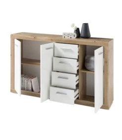 CALICOSY Buffet 3 Portes Et 4 Tiroirs L152cm - Blanc Et Contour Effet Chêne -Boutique Maisons du Monde buffet 3 portes et 4 tiroirs l152cm blanc et contour effet chene 2
