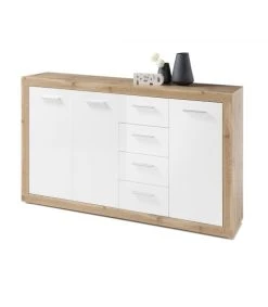 CALICOSY Buffet 3 Portes Et 4 Tiroirs L152cm - Blanc Et Contour Effet Chêne -Boutique Maisons du Monde buffet 3 portes et 4 tiroirs l152cm blanc et contour effet chene 3