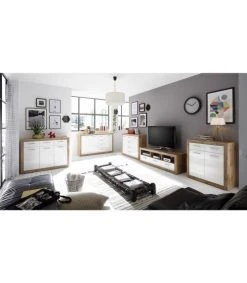 CALICOSY Buffet 3 Portes Et 4 Tiroirs L152cm - Blanc Et Contour Effet Chêne -Boutique Maisons du Monde buffet 3 portes et 4 tiroirs l152cm blanc et contour effet chene 4