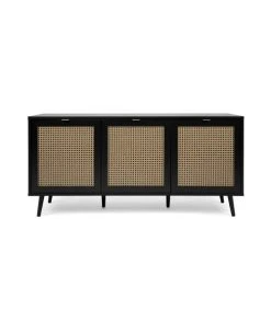 CALICOSY Buffet 3 Portes Impression Cannage Et Noir- L150 X H71 X P40 Cm