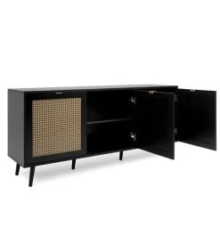 CALICOSY Buffet 3 Portes Impression Cannage Et Noir- L150 X H71 X P40 Cm -Boutique Maisons du Monde buffet 3 portes impression cannage et noir l150 x h71 x p40 cm 3