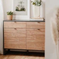 HOMIFAB Buffet 3 Portes Noir Et Effet Chêne 175 Cm -Boutique Maisons du Monde buffet 3 portes noir et effet chene 175 cm 2
