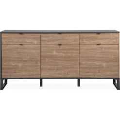 HOMIFAB Buffet 3 Portes Noir Et Effet Chêne 175 Cm