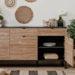 HOMIFAB Buffet 3 Portes Noir Et Effet Chêne 175 Cm -Boutique Maisons du Monde buffet 3 portes noir et effet chene 175 cm 3