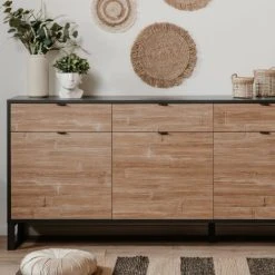 HOMIFAB Buffet 3 Portes Noir Et Effet Chêne 175 Cm -Boutique Maisons du Monde buffet 3 portes noir et effet chene 175 cm 4