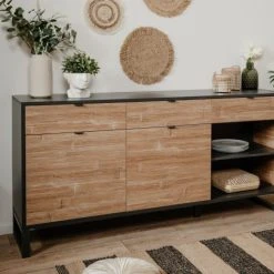 HOMIFAB Buffet 3 Portes Noir Et Effet Chêne 175 Cm -Boutique Maisons du Monde buffet 3 portes noir et effet chene 175 cm 5