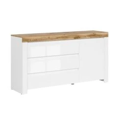 Petits Meubles Buffet 3 Tiroirs 1 Porte Blanc Et Naturel