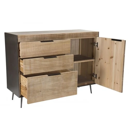 MACABANE Buffet 3 Tiroirs 1 Porte Bois Sapin Et Pieds Métal 5 MACABANE Buffet 3 Tiroirs 1 Porte Bois Sapin Et Pieds Métal – Image 5