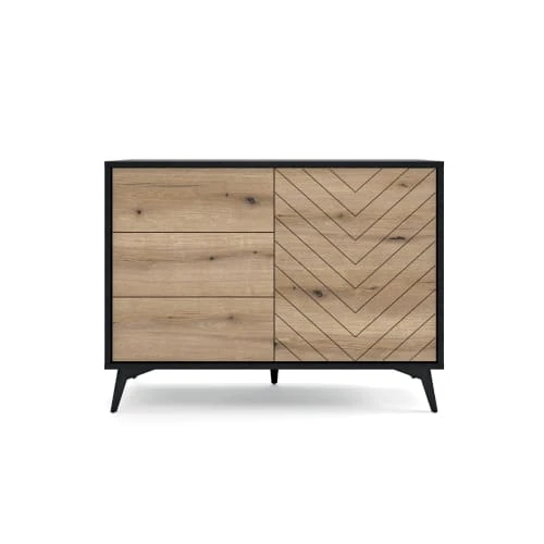 Petits Meubles Buffet 3 Tiroirs 1 Porte Naturel Et Noir 3 Petits Meubles Buffet 3 Tiroirs 1 Porte Naturel Et Noir – Image 3