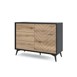 Petits Meubles Buffet 3 Tiroirs 1 Porte Naturel Et Noir