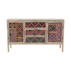 Rendez Vous Déco Buffet 3 Tiroirs 2 Portes En Manguier Et Cannage Coloré