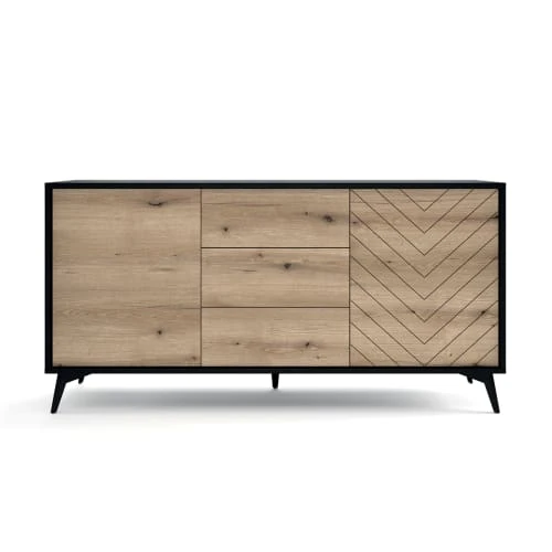 Petits Meubles Buffet 3 Tiroirs 2 Portes Naturel Et Noir 3 Petits Meubles Buffet 3 Tiroirs 2 Portes Naturel Et Noir – Image 3