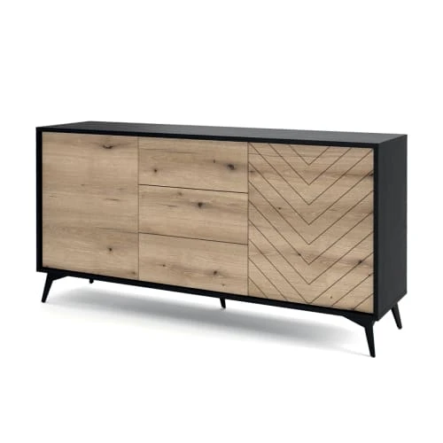 Petits Meubles Buffet 3 Tiroirs 2 Portes Naturel Et Noir 1 Petits Meubles Buffet 3 Tiroirs 2 Portes Naturel Et Noir